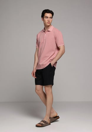 Regular Fit Polo Yaka Düz Erkek Pembe Kısa Kol Tişört