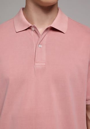 Regular Fit Polo Yaka Düz Erkek Pembe Kısa Kol Tişört