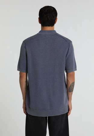 Regular Fit Polo Yaka Düz Erkek Mavi Kısa Kol Kazak