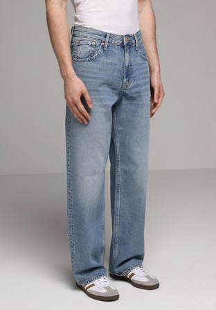 Relaxed Fit   Erkek Mid İndigo Denim Jean Pantolon
