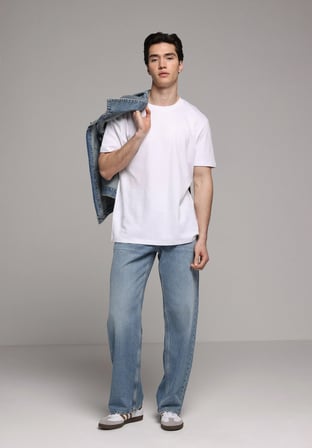 Relaxed Fit   Erkek Mid İndigo Denim Jean Pantolon