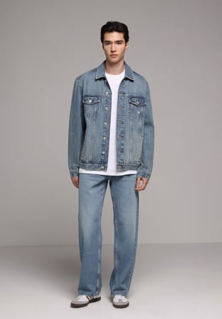Relaxed Fit   Erkek Mid İndigo Denim Jean Pantolon