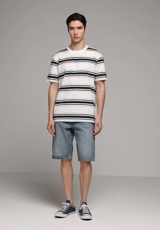 Loose Straight Fit Orta Bel Düz Erkek Mid İndigo Denim Jean Şort