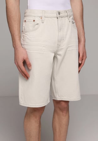 Loose Straight Fit Orta Bel Düz Erkek Bleach İndigo Denim Jean Şort
