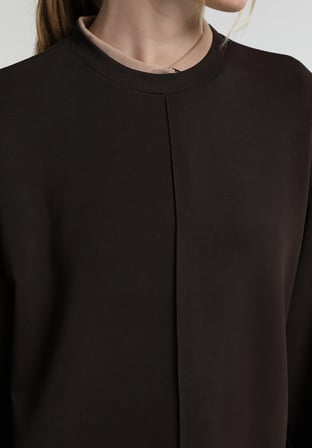 Regular Fit Yuvarlak Yaka Düz Kadın Kahverengi Sweatshirt