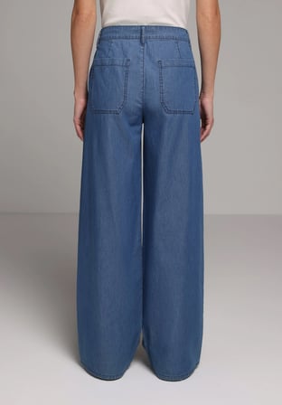 Loose Fit   Kadın Mid İndigo Denim Jean Pantolon