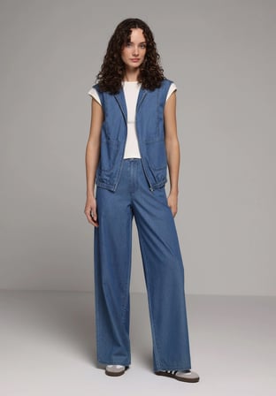 Loose Fit   Kadın Mid İndigo Denim Jean Pantolon