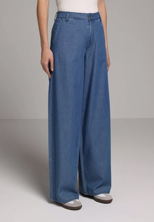 Loose Fit   Kadın Mid İndigo Denim Jean Pantolon