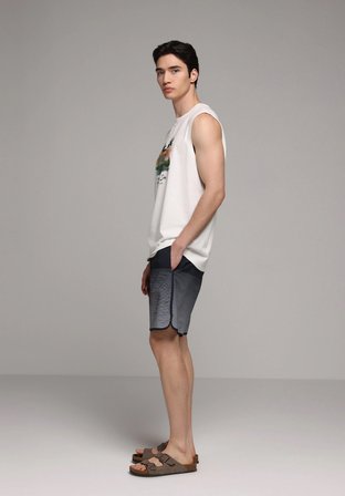 Slim Fit Baskılı Erkek Lacivert Deniz Şortu