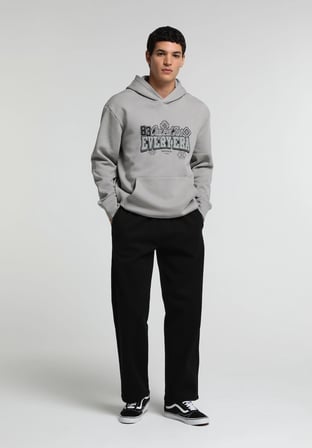 Relaxed Fit Kapüşonlu Düz Erkek Gri Sweatshirt
