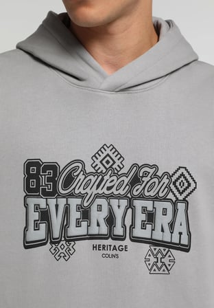 Relaxed Fit Kapüşonlu Düz Erkek Gri Sweatshirt