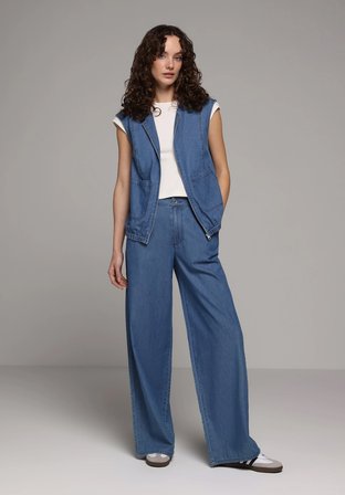 Regular Fit     Kadın Mid İndigo Denim Yelek