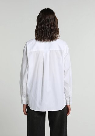 Boyfriend Fit Shirt Neck Düz Kadın Beyaz Uzun Kol Gömlek