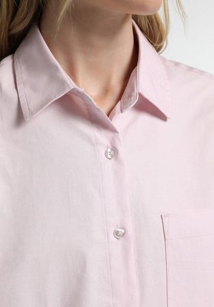 Boyfriend Fit Shirt Neck Düz Kadın Pembe Uzun Kol Gömlek