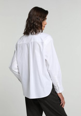 Boyfriend Fit Shirt Neck Düz Kadın Beyaz Uzun Kol Gömlek