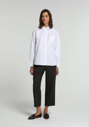 Boyfriend Fit Shirt Neck Düz Kadın Beyaz Uzun Kol Gömlek
