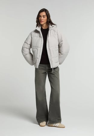 Regular Fit Kapüşonlu Fermuarlı Astarlı Su Geçirmez Kadın Taş Mont