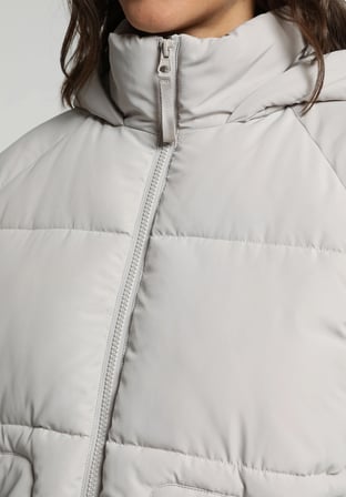 Regular Fit Kapüşonlu Fermuarlı Astarlı Su Geçirmez Kadın Taş Mont