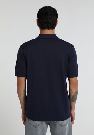 Regular Fit Polo Yaka Jakarlı Erkek Lacivert Kısa Kol Kazak
