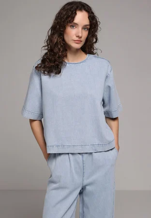 Oversize Fit   Kadın Light İndigo Denim  Gömlek