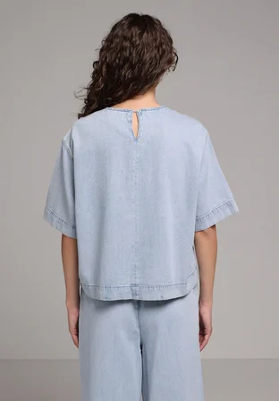 Oversize Fit   Kadın Light İndigo Denim  Gömlek