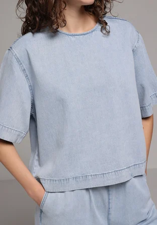 Oversize Fit   Kadın Light İndigo Denim  Gömlek