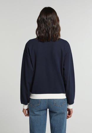 Regular Fit Polo Yaka Nakışlı Kadın Lacivert Sweatshirt