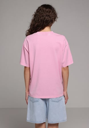 Oversize Fit Yuvarlak Yaka Düz Kadın Pembe Kısa Kol Tişört