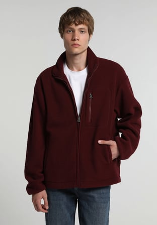 Relaxed Fit Fermuarlı   Erkek Bordo Ceket