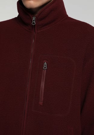Relaxed Fit Fermuarlı   Erkek Bordo Ceket