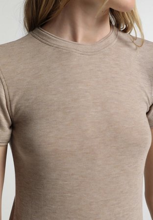 Slim Fit   Kadın Bej  Tişört