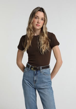 Slim Fit   Kadın Kahverengi  Tişört