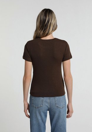 Slim Fit   Kadın Kahverengi  Tişört