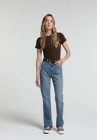 Slim Fit   Kadın Kahverengi  Tişört