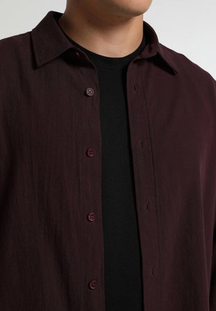 Regular Fit Shirt Neck Düz Erkek Bordo Uzun Kol Gömlek