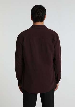 Regular Fit Shirt Neck Düz Erkek Bordo Uzun Kol Gömlek