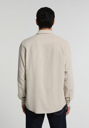 Regular Fit Shirt Neck Düz Erkek Taş Uzun Kol Gömlek