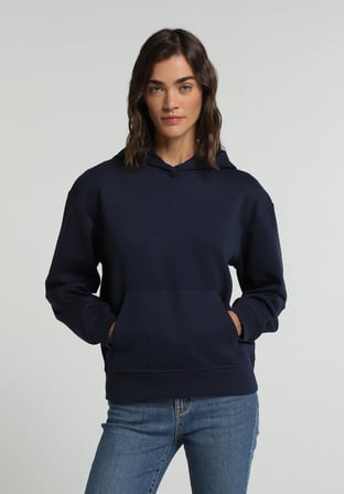 Regular Fit Kapüşonlu Düz Kadın Lacivert Sweatshirt