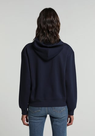 Regular Fit Kapüşonlu Düz Kadın Lacivert Sweatshirt
