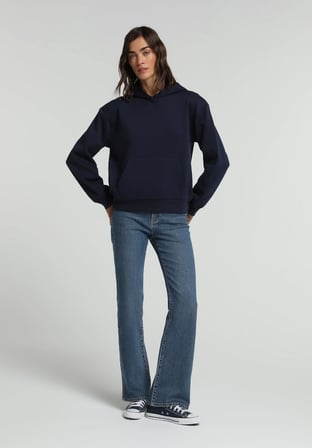 Regular Fit Kapüşonlu Düz Kadın Lacivert Sweatshirt