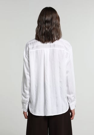 Boyfriend Fit Shirt Neck Jakarlı Kadın Beyaz Uzun Kol Gömlek