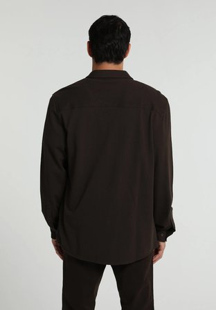 Regular Fit Shirt Neck Düz Erkek Kahverengi Uzun Kol Gömlek