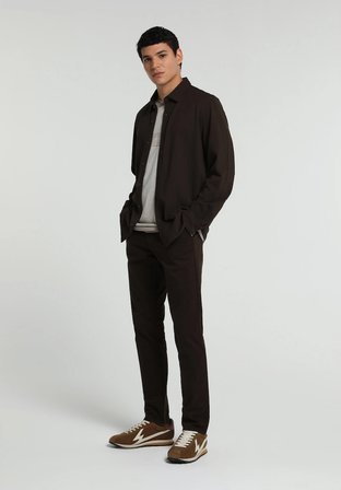 Regular Fit Shirt Neck Düz Erkek Kahverengi Uzun Kol Gömlek