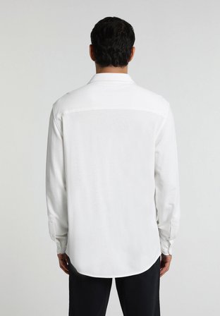 Regular Fit Shirt Neck Düz Erkek Beyaz Uzun Kol Gömlek