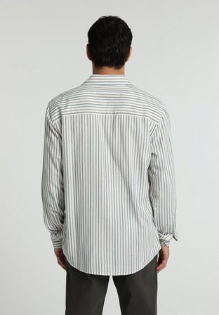 Regular Fit Shirt Neck Çizgili Erkek Mavi Uzun Kol Gömlek