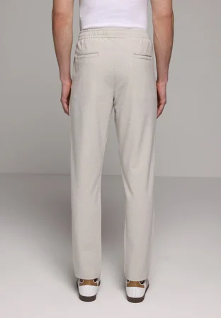 Slim Fit Orta Bel Düz Paça Erkek Bej  Pantolon