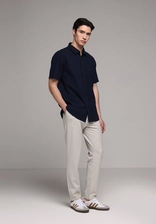 Slim Fit Orta Bel Düz Paça Erkek Bej  Pantolon
