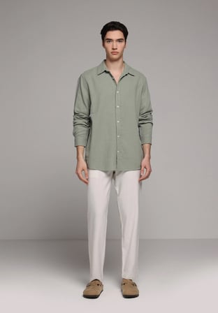 Slim Fit Orta Bel Düz Paça Erkek Taş  Pantolon