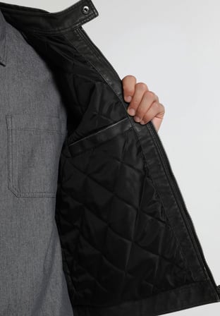 Slim Fit Dik Yaka Fermuarlı Astarlı  Erkek Siyah Mont Pu