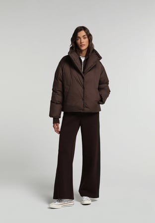 Regular Fit High Neck Fermuarlı Astarlı Suya Dayanıklı Kadın Kahverengi Mont